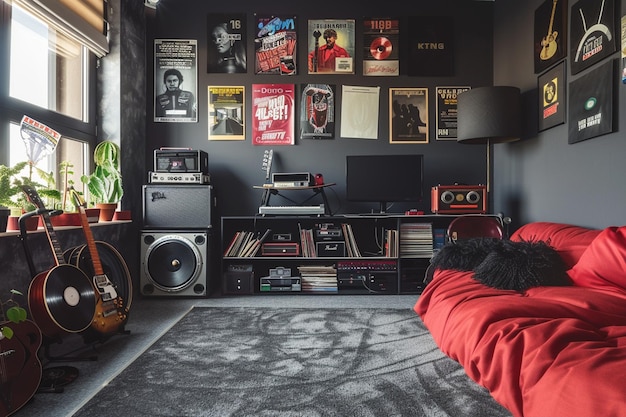 Photo teenagers room with vinyl records