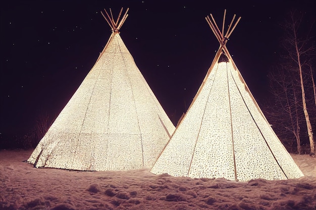 Teepee tent in Christmas lights