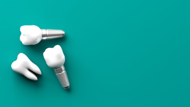 Teeth isolated on green background 3d illustration