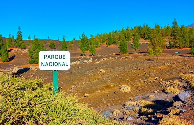 The Teide national park in Tenerife, Canary Islands. On the sign - National Park