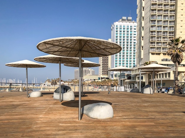 Tel aviv israel january public beach promenade with some of its hotels