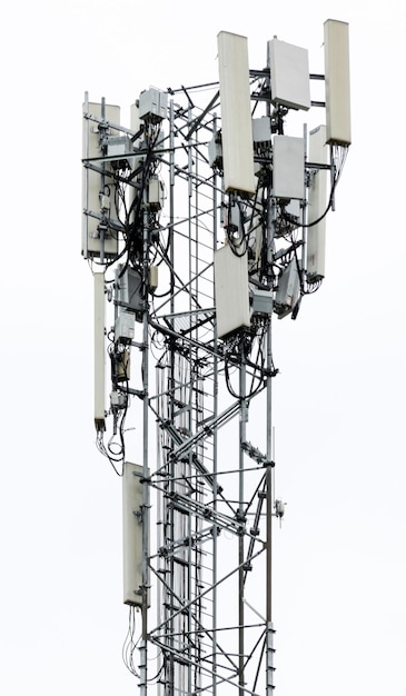 Telecommunication tower on white background