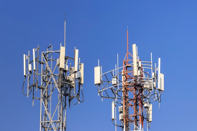 Telecommunication tower with blue sky