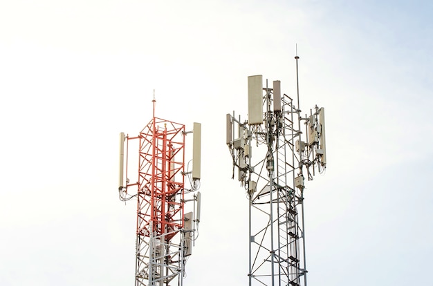 telecommunication tower with the blue sky