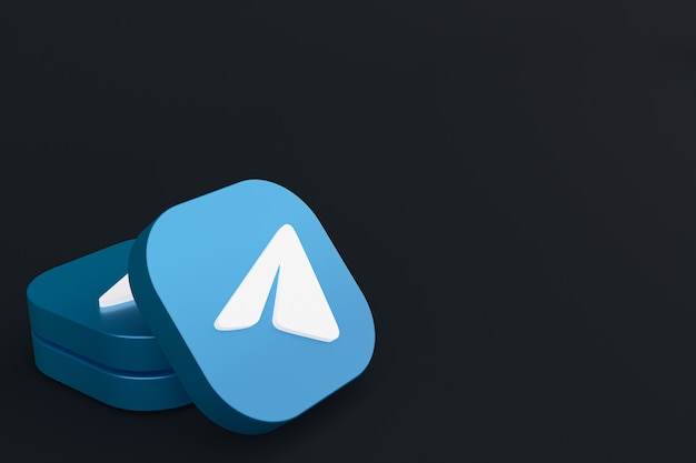 Telegram application logo 3d rendering on Black background