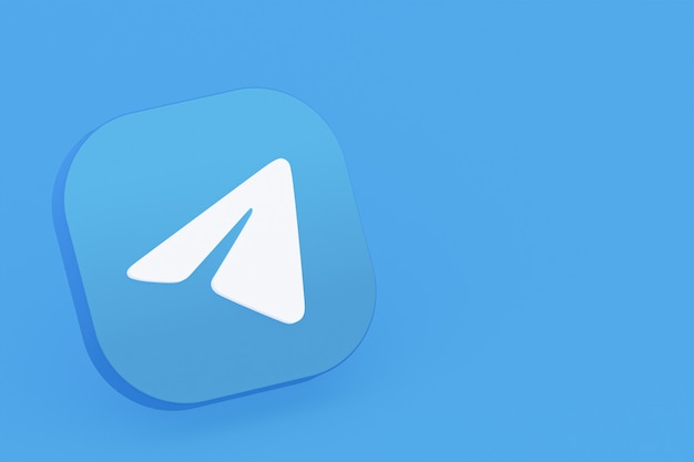 Telegram application logo 3d rendering on blue background