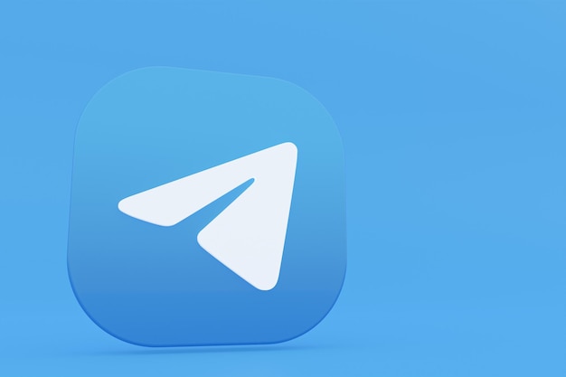 Telegram application logo 3d rendering on blue background