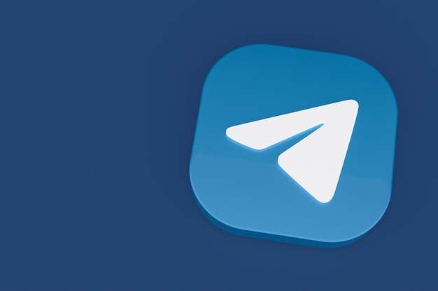 Telegram application logo 3d rendering on blue background