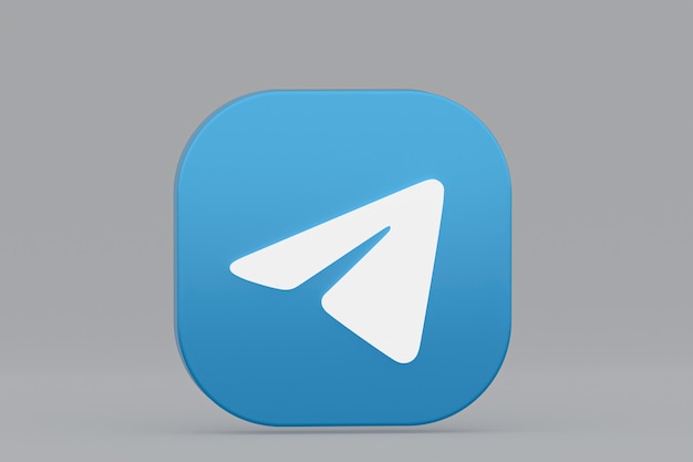 Telegram application logo 3d rendering on gray background