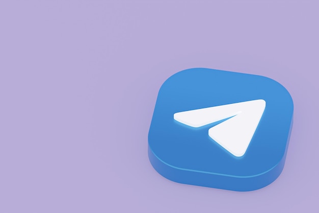 Telegram application logo 3d rendering on Purple background