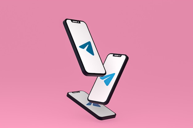 Telegram icon on screen smartphone or mobile phone 3d render