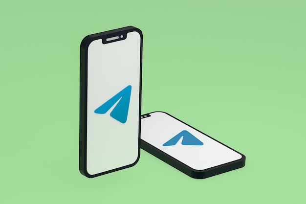 Telegram icon on screen smartphone or mobile phone 3d render