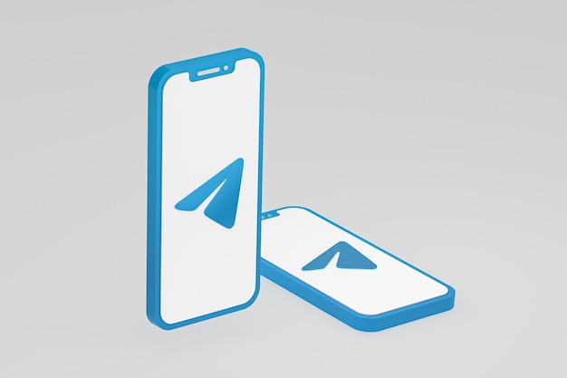 Telegram icon on screen smartphone or mobile phone 3d render