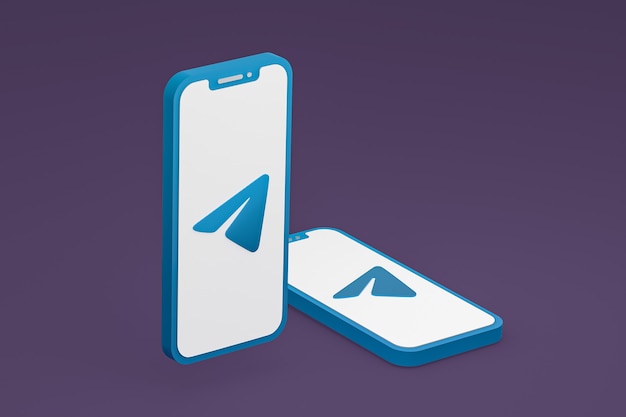 Telegram icon on screen smartphone or mobile phone 3d render