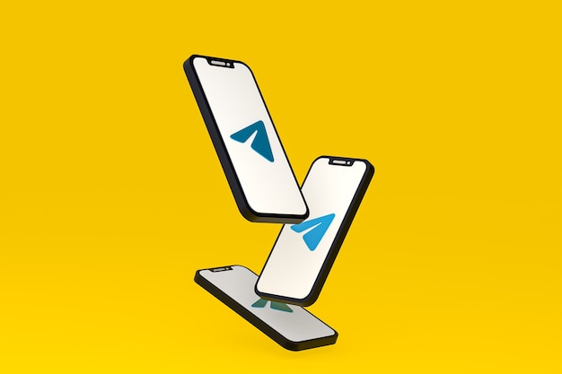 Telegram icon on screen smartphone or mobile phone 3d render