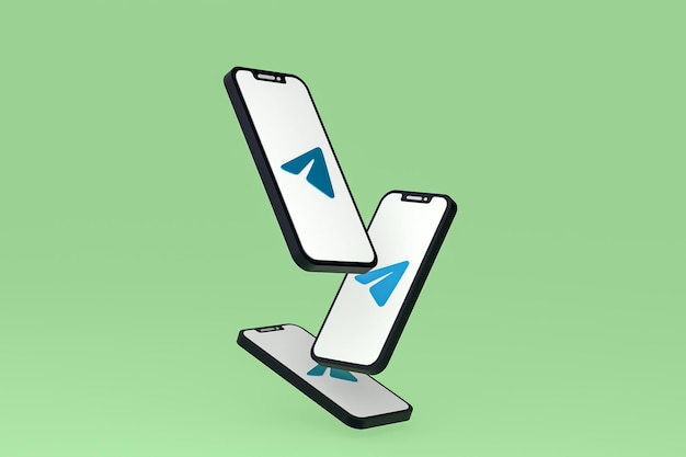 Telegram icon on screen smartphone or mobile phone 3d render