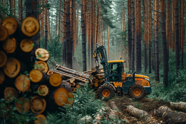 Photo telehandler used in forestry operations moving logs construction equipment photography