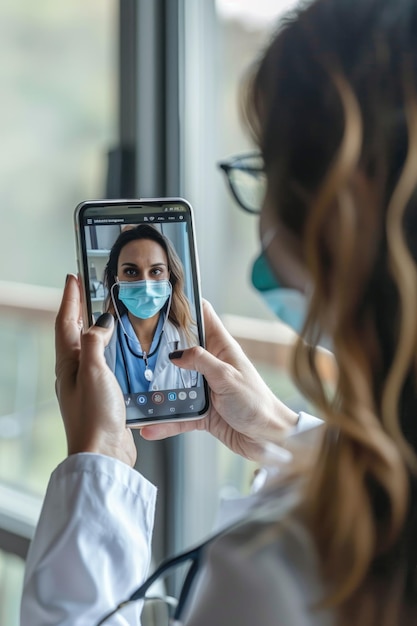 Photo telemedicine consultation doctor conducting online appointment via smartphone app