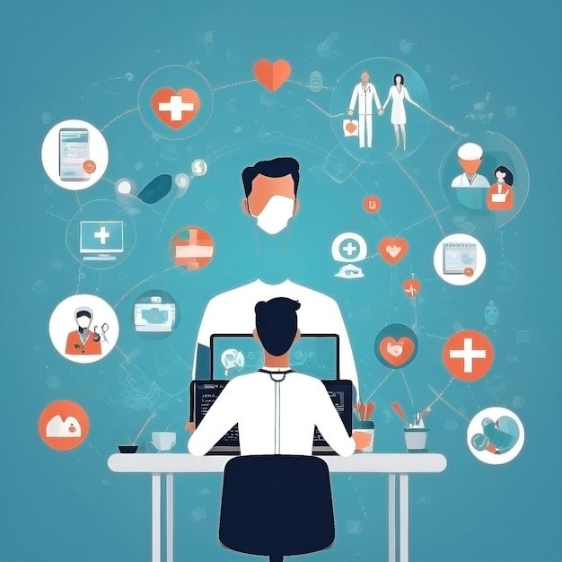 Photo telemedicine virtual health care icons with medical technology