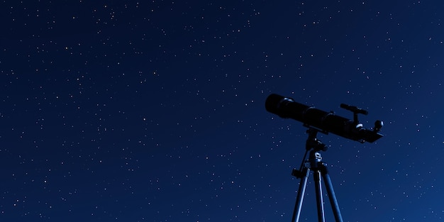 Telescope on tripod with a starry sky