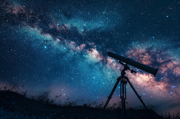 Photo telescope with stars and galaxy in the background