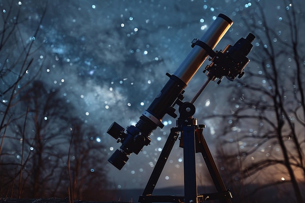 Photo a telescope with stars and the night sky behind it