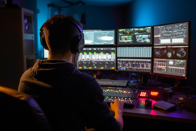 Photo television producer working during filming