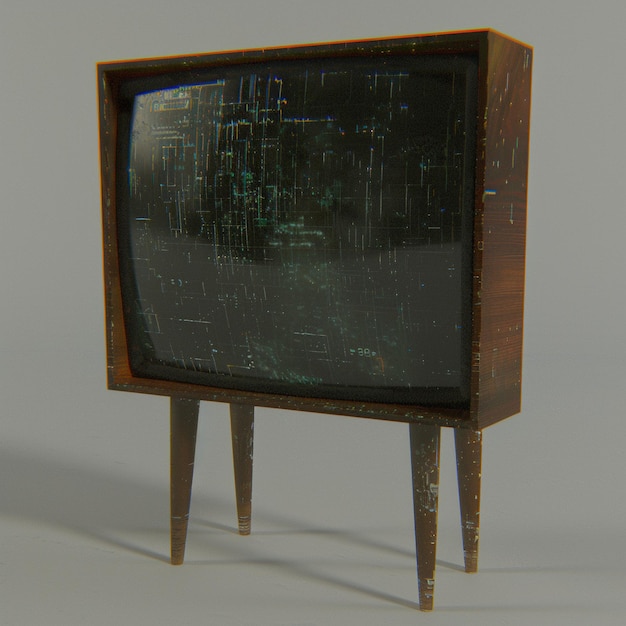 a television with the word  t  on the screen