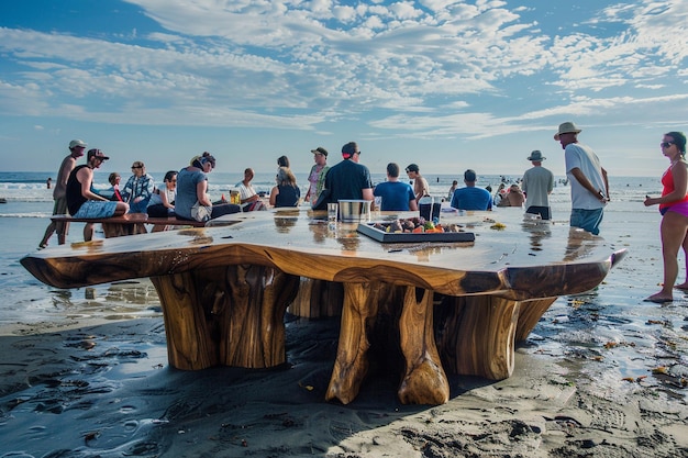 Tell the story of the beach table becoming a gathe generative ai