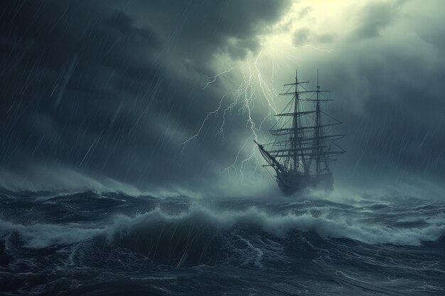 Tempestuous Seas A Ship Battles the Storm