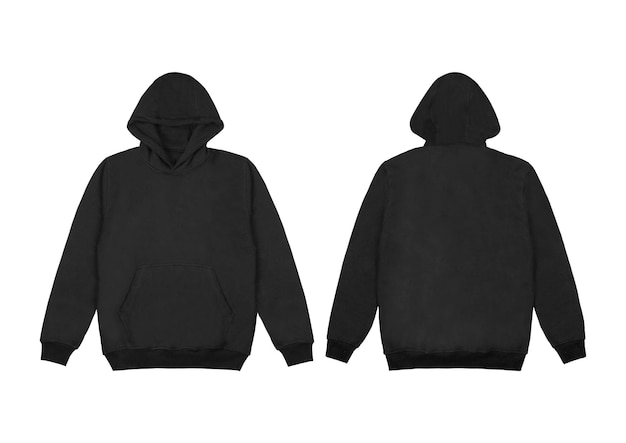 Photo template blank flat black hoodie hoodie sweatshirt with long sleeve flatlay mockup for design and print hoody front and back top view isolated on white background