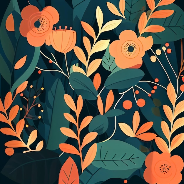 Template in flat style flowers and leaves Generative AI