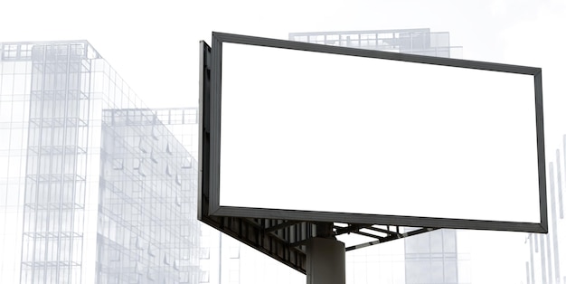 Template of a large blank advertising billboard on a blurred background of skyscrapers