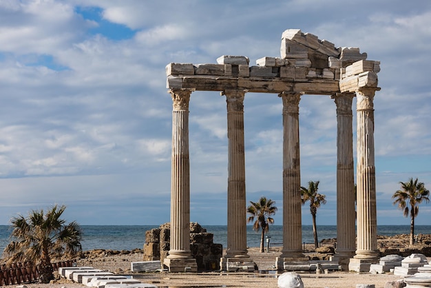 Temple of Apollo at the ancient city of Side in Antalya region on the Mediterranean coast of Turkey