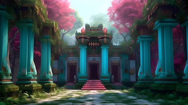 Temple bali indonesia realistic illustrations design