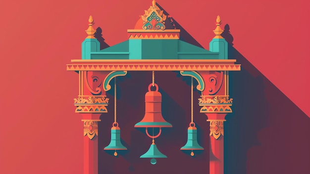 Photo temple bell flat design top view bell theme animation analogous color scheme