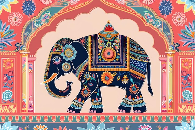 Temple elephant with painted designs Indian background concept