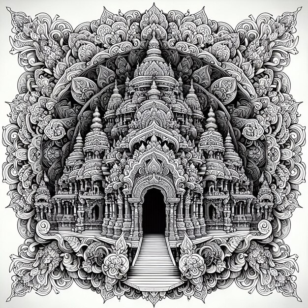 Photo temple line art design