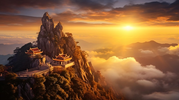 Photo a temple on a mountain above the clouds