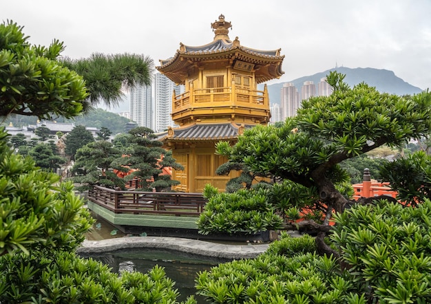 Temple in the Nan Lian Garden by Chi Lin Nunnery in Hong Kong