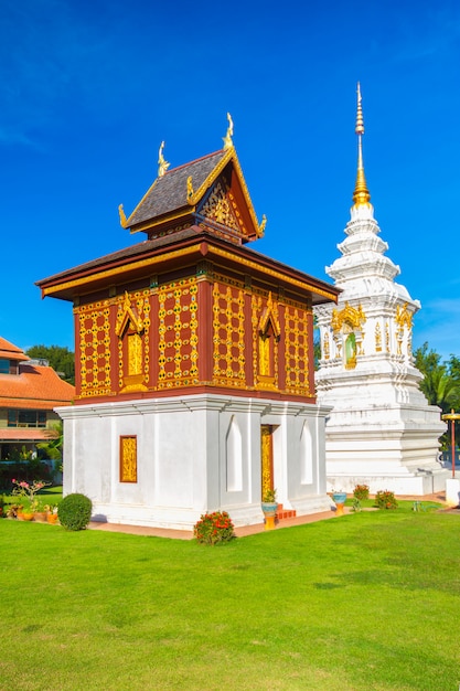 Temple in north of Thailand, the left is library of Buddhist Scriptures. Buddhist temple of Wat Huakuang, Nan province, Thailand