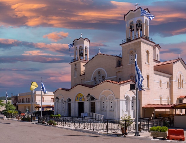 Temple of Saint John Russian on   Prokopi, Evia island, Greece at sunset