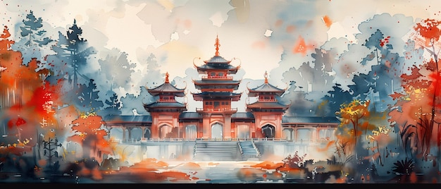 temple watercolor art