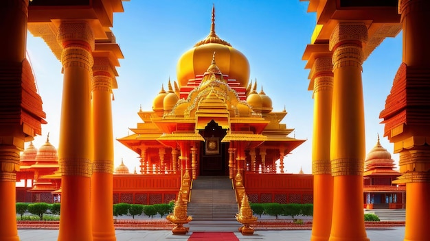 A temple with a blue sky in the background