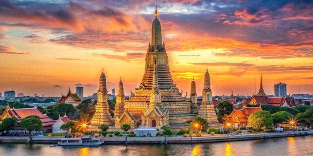 Photo a temple with a sunset in the background