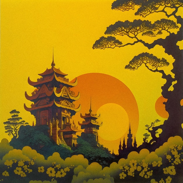 Temples landscape new age album cover 1970s granular texture