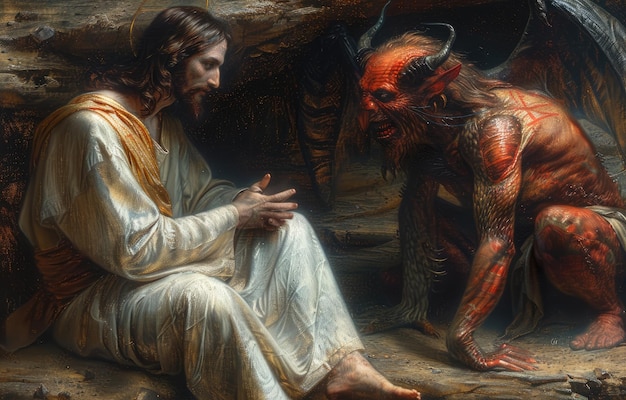 The temptation of Christ a unique New Testament narrative recounting Jesus dialogue with the devil during his fortyday fast in the desert symbolising spiritual trial and triumph