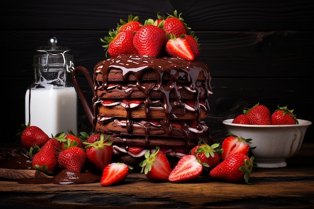 Tempting Chocolate Strawberry Swirl Cake with Fresh Strawberries