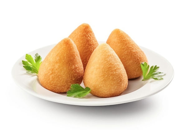 A tempting display of golden and crispy coxinha a beloved South American snack highlighting its savory filling and appetizing appeal as party food