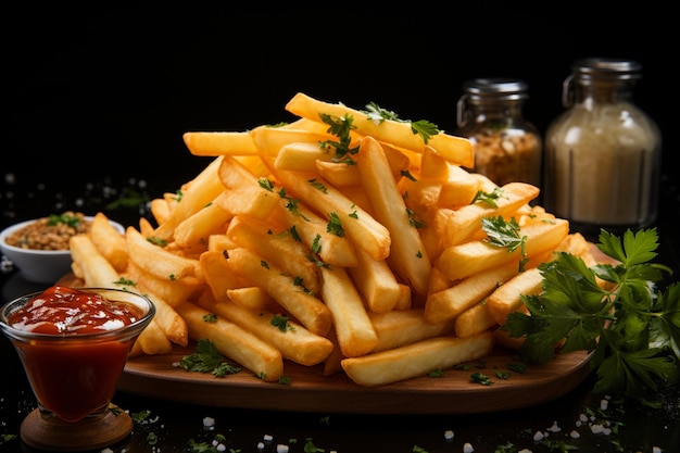 Tempting and perfectly cooked French fries showcased on a blank canvas